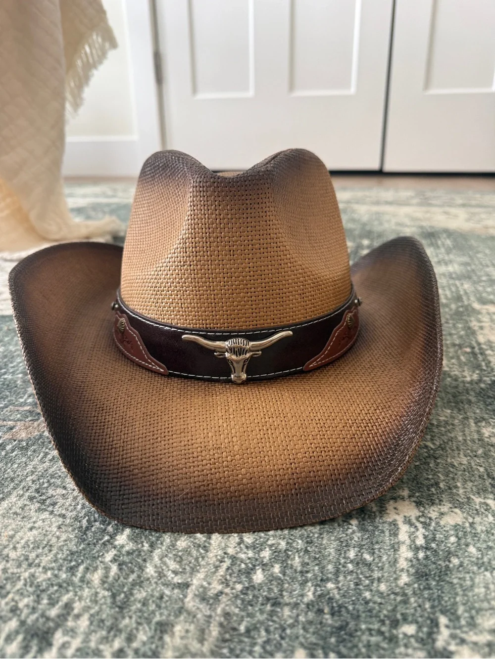 Brown Western Cowboy Hat Longhorn Bull Skull Unisex